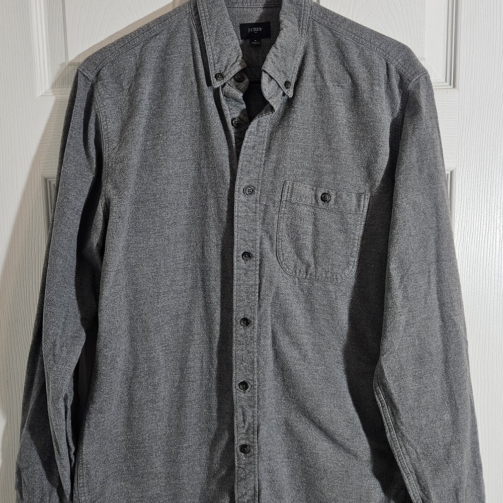 J.Crew Mens Medium Grey Elbow Patches Button Down Cotton Shirt.